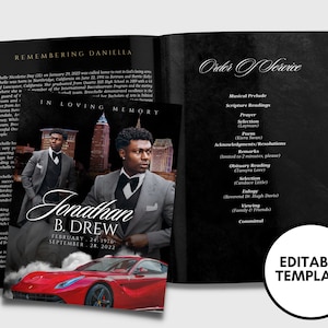 Red City Luxury Funeral Booklet (4 pages) |Classy Black Funeral Program | In Loving Memory  |Forever In Our Hearts |Canva Template