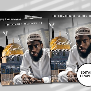 8.5"x 11" Gray & Black Obituary Template (8 pages) Muslim Style Funeral Program | Celebration of Life | Muslim Obituary|Canva Template