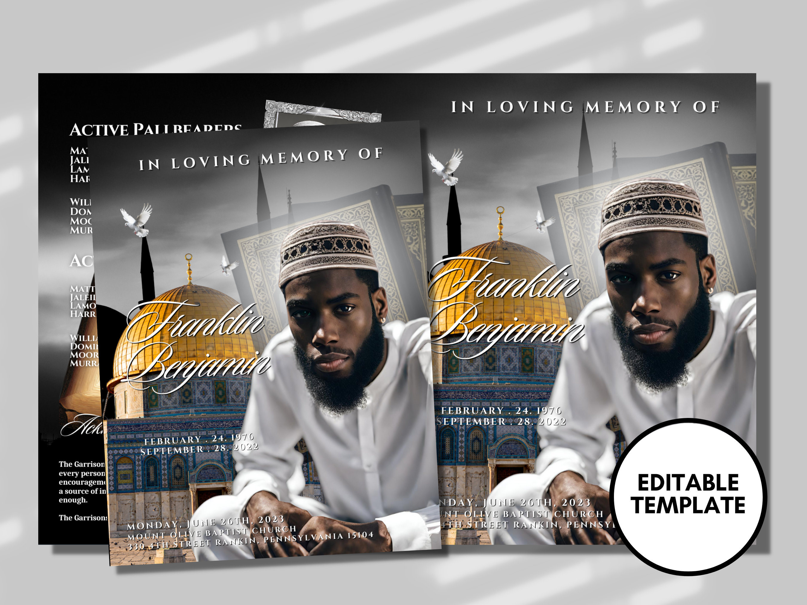 8.5"x 11" Gray & Black Obituary Template (8 pages) Muslim Style Funeral Program | Celebration of Life | Muslim Obituary|Canva Template