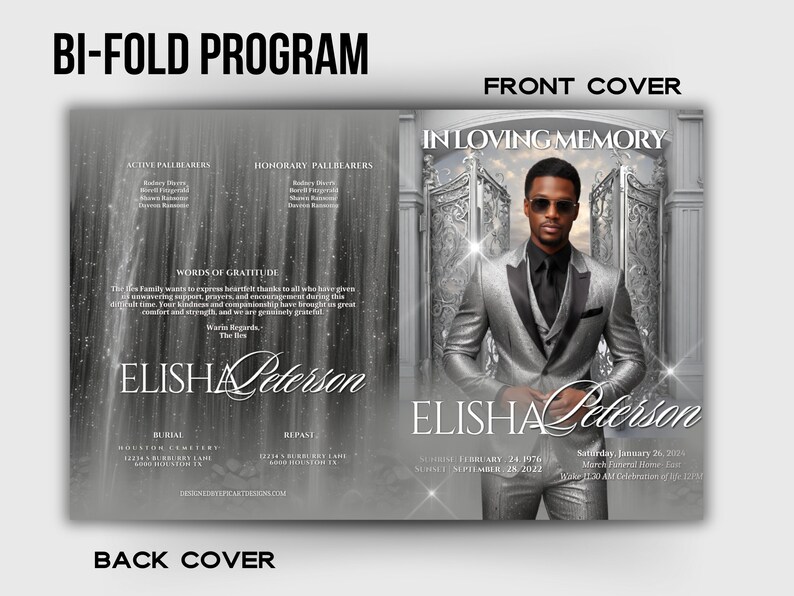 Men's Funeral Program Template: Silver Glitter, 8-page (DIY Canva) - Etsy