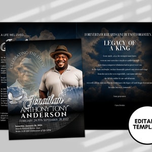 Funeral programs rest in peace editable template 8 page man black luxury In loving memory funeral brochure printing DIY Funeral booklet