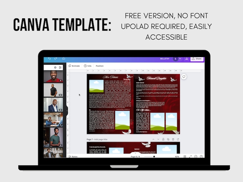 8.5x11 BOOKLET Memorial program 16 pages Mens Red Funeral Program Celebration of Life Keepsake Digital Download Canva Template image 4