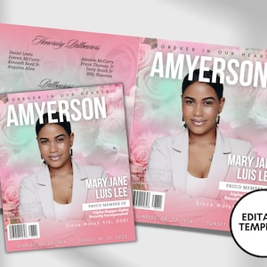8.5&quot;x11&quot; BOOKLET Memorial program (8 pages)| Womens Pink Funeral Program |Celebration of Life |Keepsake |Digital Download |Canva Template