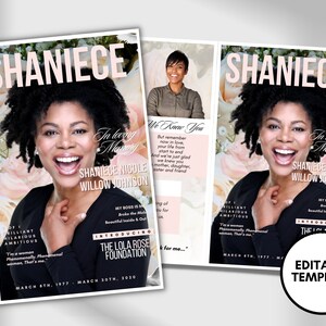 5.5&quot;x8.5&quot; BOOKLET Memorial program (8 pages)| Rose Style Funeral Program |Celebration of Life |Keepsake |Digital Download |Canva Template