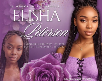 Purple Memorial Announcement Flyer: DIY Funeral Invitation Template (Canva)