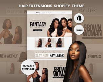 Melanin Hair Shopify Theme: Website Template & Canva Banners