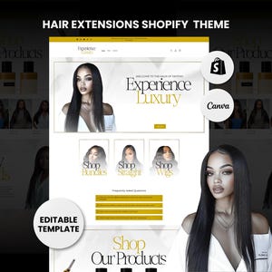 Gold Shopify Theme Template, Metallic Hair Theme, Website for Hair Businesses Shopify Website Design, Shopify Banners, Business Owners