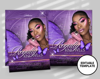 Purple Funeral Program Template: 8-Page Memorial Booklet (Digital Download)