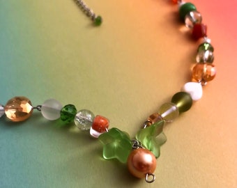 The “Orange Blossom” Necklace | Handmade  Stainless Steel, Glass, Shell and Gemstone Beaded Necklace | Strawberry Shortcake Inspired