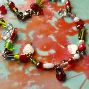 The “Ladybird” Necklace | Ladybug Beaded Necklace | Stainless Steel, Shell, Gemstone & Czech Glass | Handmade Necklace | Cottagecore