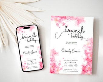 Brunch and Bubbly Bridal Shower Invitation, Editable Bridal Brunch Invitation, Digital Printable and Evite