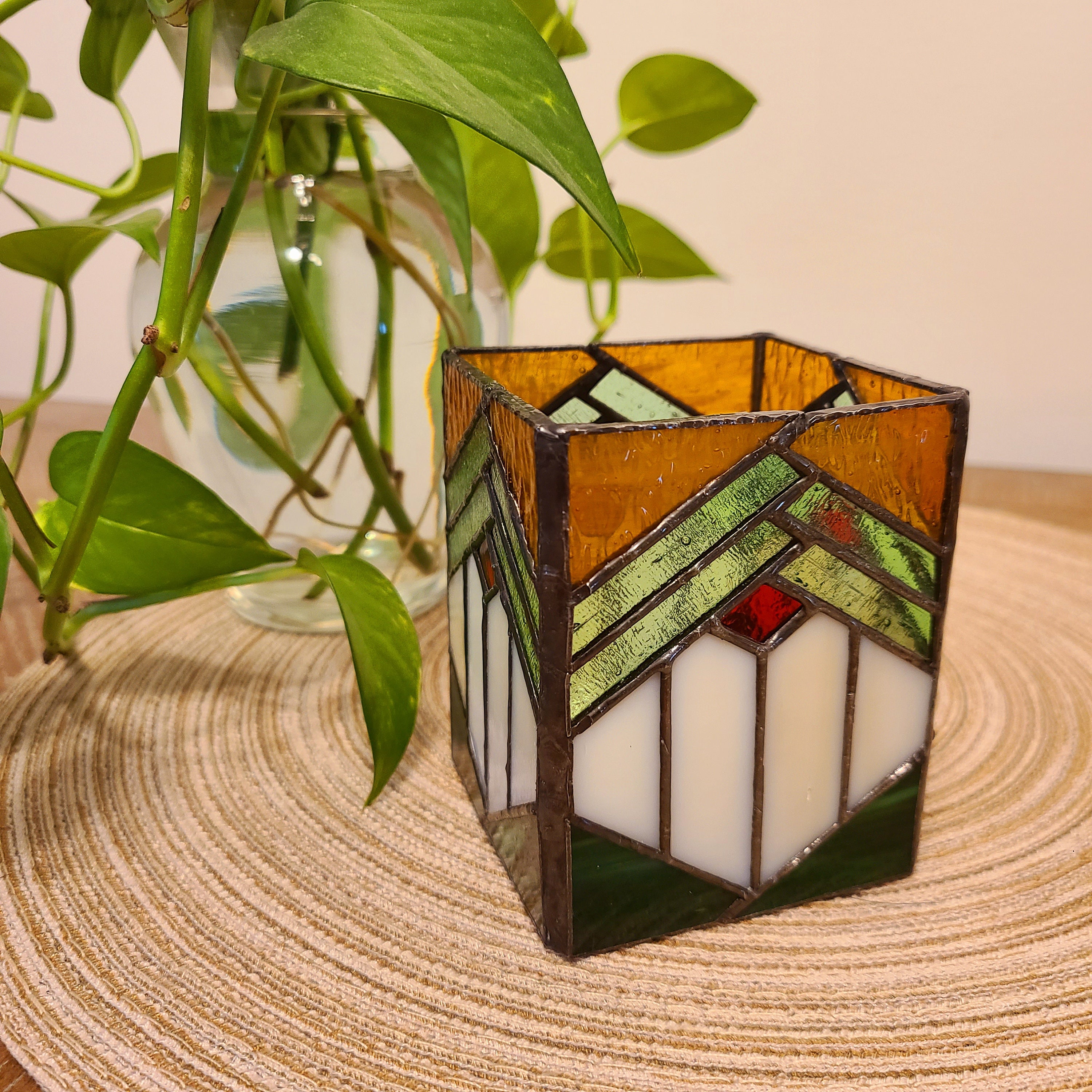 Art Deco Style Stained Glass Candle Holder - Etsy