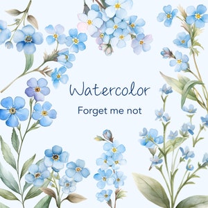 Oubliez-moi pas clipart, myosotis fleur clip art, aquarelle myosotis, clipart de fleurs sauvages à usage commercial, fichiers png de fleurs des bois