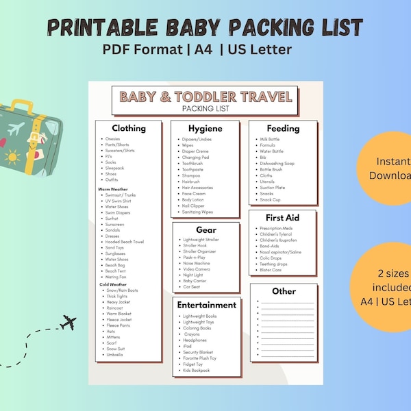 Baby Toddler Packing List - Etsy
