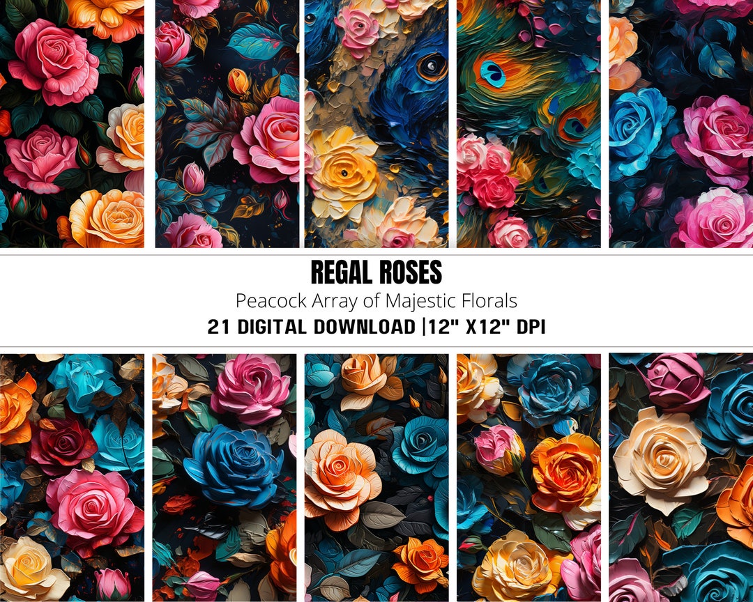 Boho Digital Paper, Seamless Background, Floral Patterns, Premade Roses ...