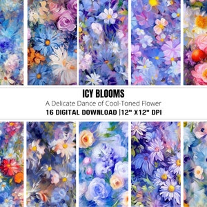Blue Flower Digital Bundle | 16 bezszwowych kolorowych wzorów kwiatowych | Floral Digital | Wzory do druku | Papiery do scrapbookingu | Papier boho