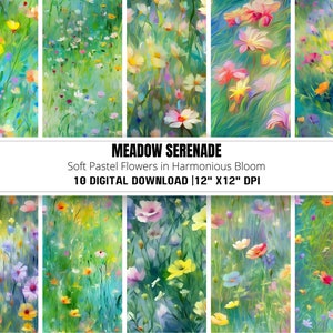 Floral Meadow, Flowers Background, Flowers Digital Paper, Pastel Patterns, Wild Flowers, Spring Digital Pattern, Watercolor Tiling Pattern