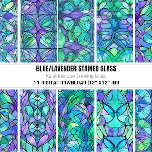 Colorful Digital Bundle | 11 Seamless Stained Glass Design | Stained Glass Digital | Printable Pattern | Scrapbook Paper, Kaleidoscope Print