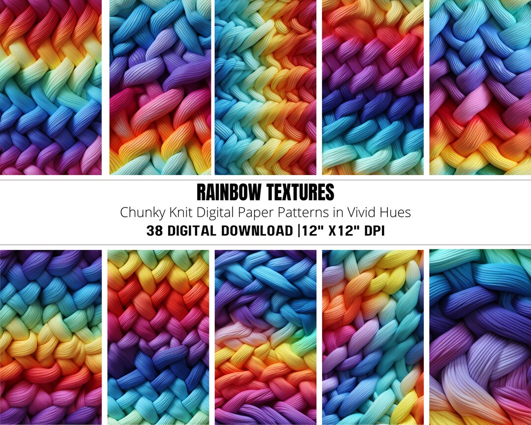 Rainbow Digital Paper, Knitting Seamless Background, Premade Pride ...