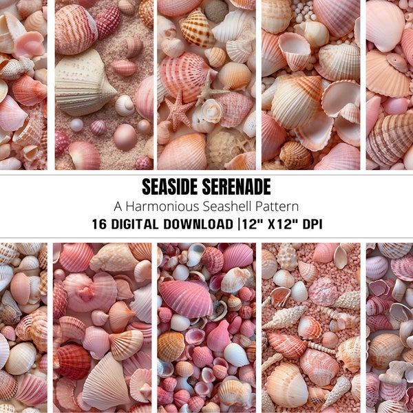 Seashells Digital Paper, Tilling Seamless Background, Instant Download Patterns, Beach Theme Premade Papers