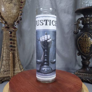 Justice 7-Day Fixed Glass Candle, Prayer Candle, Hoodoo, Voodoo, Magic, Conjure, Rootwork, Traditional, Santeria, Spell, Witchcraft, Magic