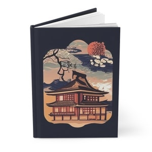 Hardcover Journal, Japanese Landscape, Temple Illustration
