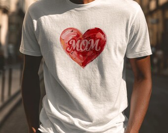 Painterly Mom Heart Graphic T Shirt for Her, Sentimental Artistic Tee, Gift for Mom, Mother's Day Shirt, Floral Heart Design, Cute Mom Gift