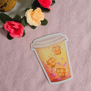Kawaii glossy vinyl combee tea sticker, kawaii sticker, drinks, adorable, pastel, cute, waterproof, laptop sticker, gamer, anime