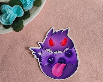 Kawaii glossy vinyl Gengar bubbletea egg sticker, kawaii sticker, drinks, adorable, pastel, cute, waterproof, laptop sticker, gamer, anime