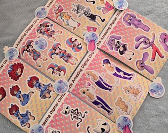 Het geweldige digitale circusstickervel, ragatha, gangle, pomni, kinger, jax, zooble, waterdicht, laptopsticker, flessticker, kawaii