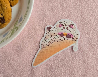 Kawaii glossy vinyl puppycat ice cream cone sticker, kawaii sticker, desserts, adorable, pastel, cute, waterproof, laptop sticker, gamer
