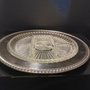 Antique silver serving tray with glass insert c.1950-1970