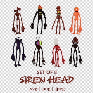 Set of 8 - Siren Head SVG PNG JPEG | funny | horror | supernatural | gift | kids | halloween | scary | monster | mythical creature | spooky