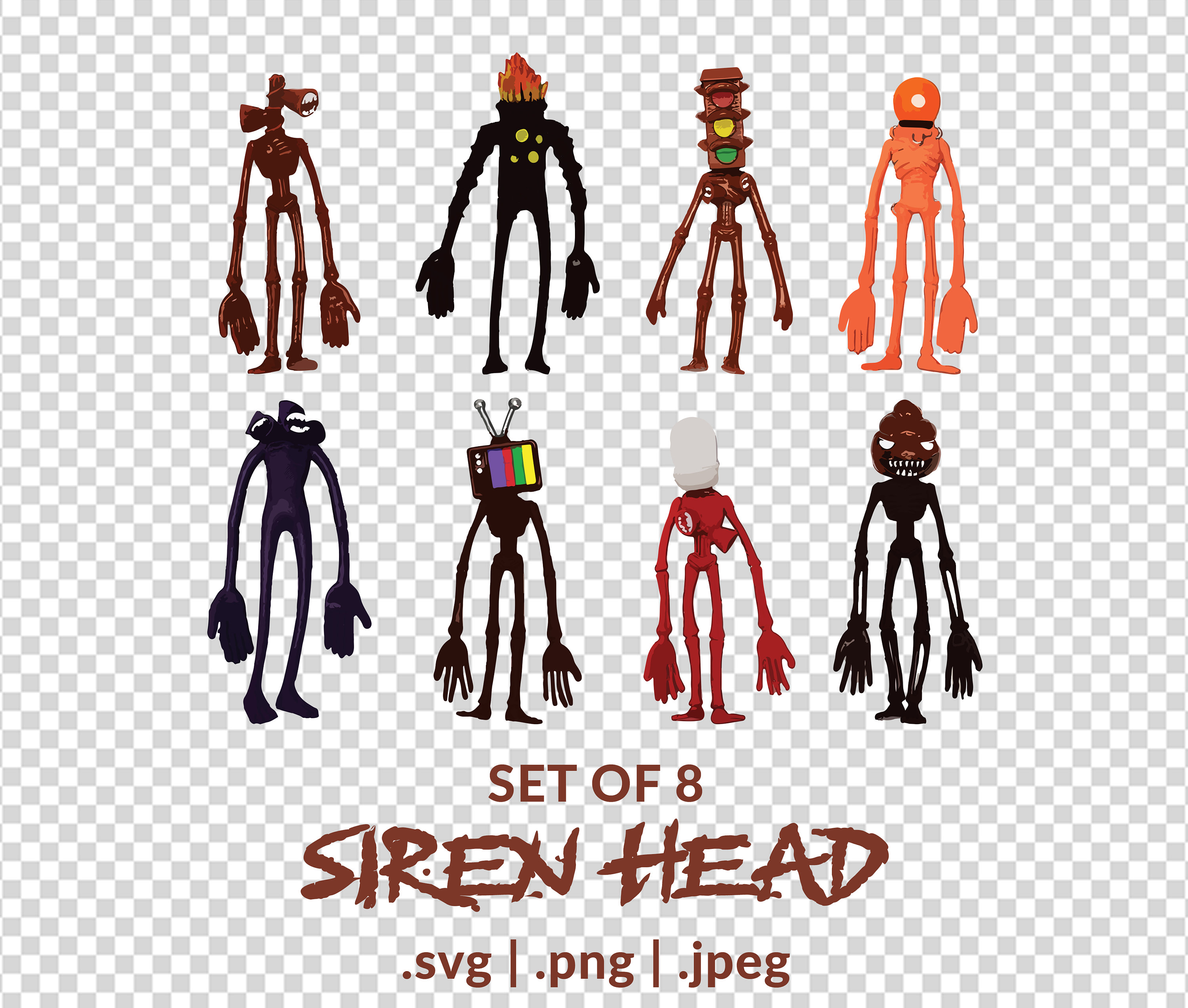 8 Peças De Siren Head Action Figure Toy Sirenhead Model Doll