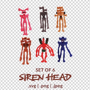 Set of 6 - Siren Head SVG PNG JPEG | funny | horror | supernatural | gift | kids | halloween | scary | monster | mythical creature | spooky