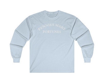 Pennies Make Fortunes Logo Graphic Design T-shirt a maniche lunghe
