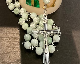 Mint Green Rosary - Immaculate Heart of Mary - Splatter Paint Edition