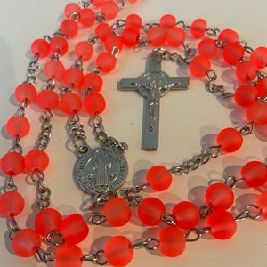Orange Rosary - St. Benedict Medal - Frosted Glass Beads