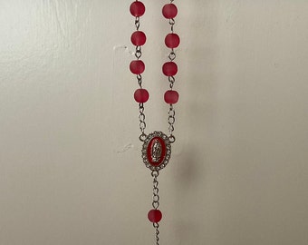 Red Auto Rosary - Frosted Glass Beads