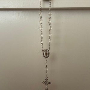 White Auto Rosary - Frosted Glass Beads