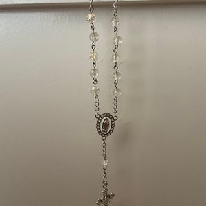 White Auto Rosary - Cracked Glass Beads