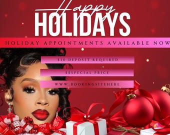 December Booking Flyer, December Bookings, Christmas booking Flyer, Hair, Nail, Lash, Makeup, Wig install, Holiday Booking Flyer