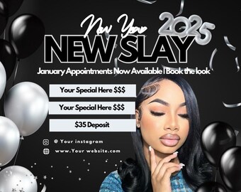 January Booking Flyer, New Year Booking Flyer, January Bookings, Appointment Flyer, Hair, Nails, Wig, Lash, Makeup, Holiday Flyer,