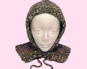 Hand Crochet Hood in Green Multi