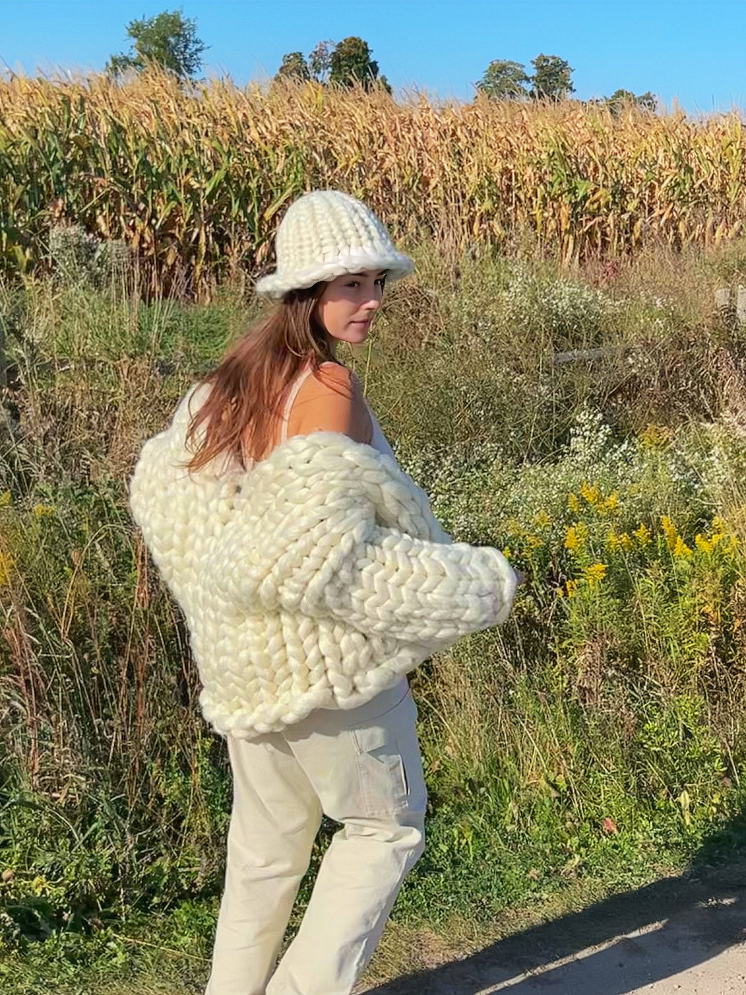 Oversized Boxy Knit Top in Cream