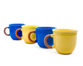 Vintage Furio Jewflora Italy Tassen Set 4 Handbemalte Postmoderne Memphis Style der 80er Jahre