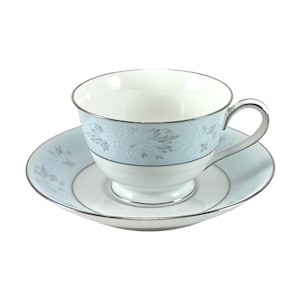 Vintage Noritake BALBOA Footed Coffee/Tea Cup And Saucer (s) Pattern 6123 With Platinum Trim