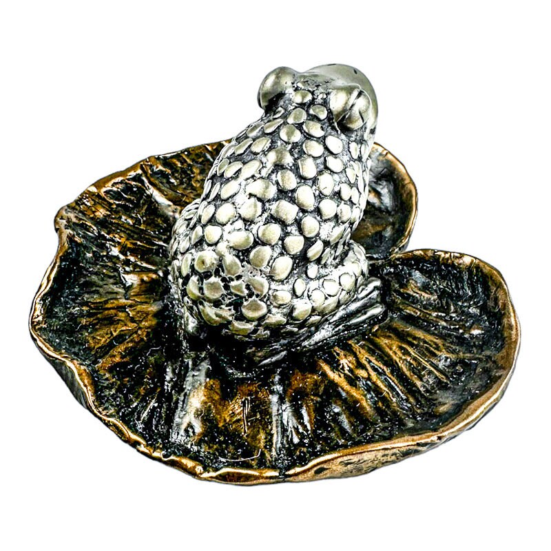 Vintage Joseph Addotta Frog on Lily Pad Mixed Metal Bronze & Pewter