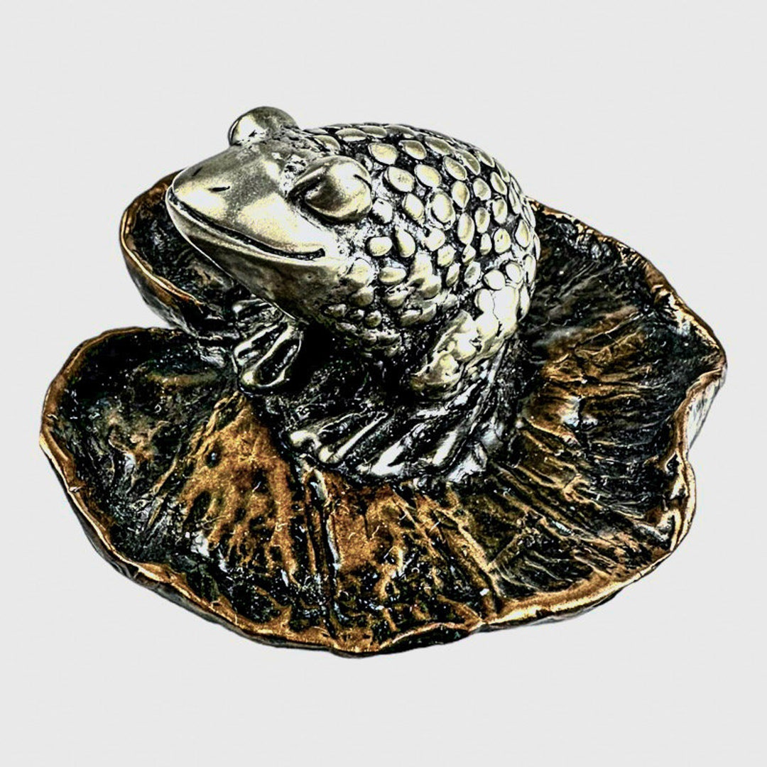 Vintage Joseph Addotta Frog on Lily Pad Mixed Metal Bronze & Pewter