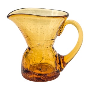 Vintage Rainbow Glass Amber Crackle Glass Miniature Pitcher 3 1/4” Tall